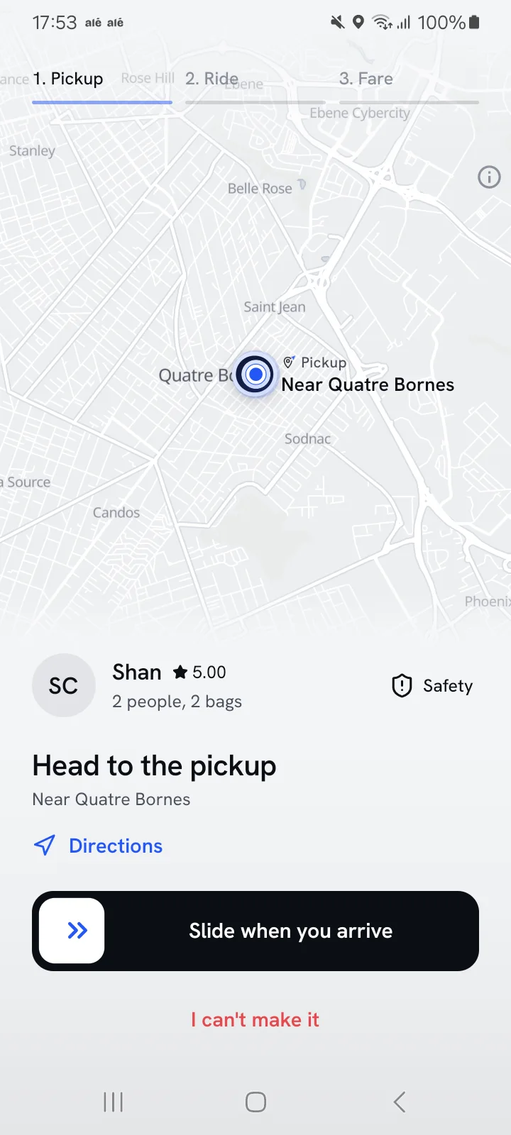 Head to the pickup near Quatre Bornes, with Directions