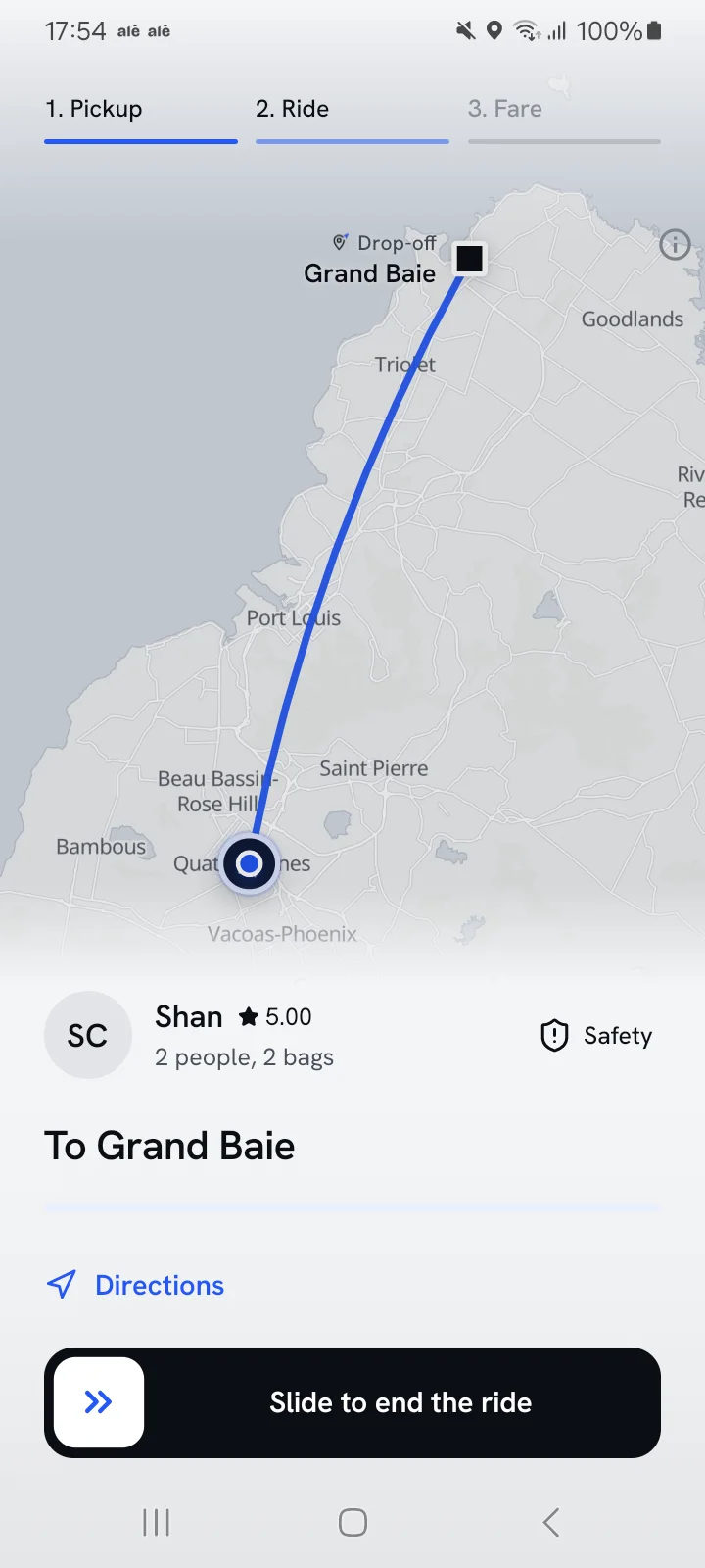 On the ride to Grand Baie, with Slide to end the ride